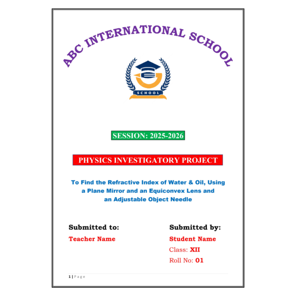 To Find the Refractive Index of Water and Oil using Plane Mirror Project PDF