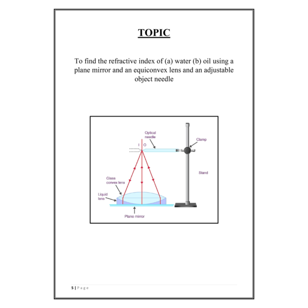 To Find the Refractive Index of Water and Oil using Plane Mirror Project PDF - Image 5