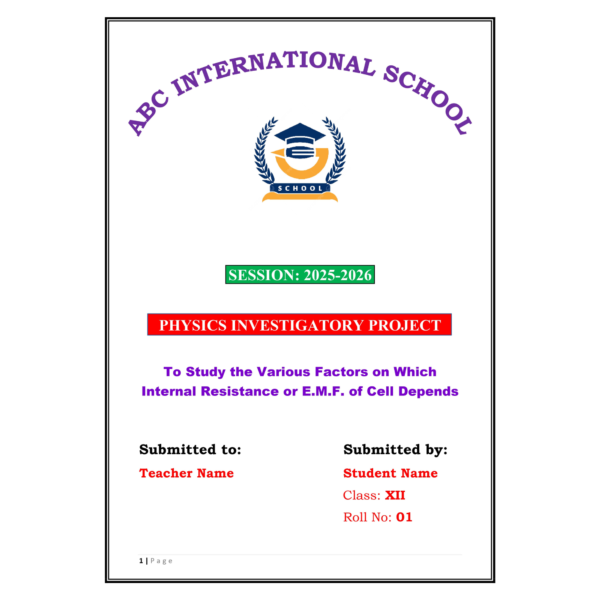 Factors on Which Internal Resistance or EMF of Cell Depends Project PDF